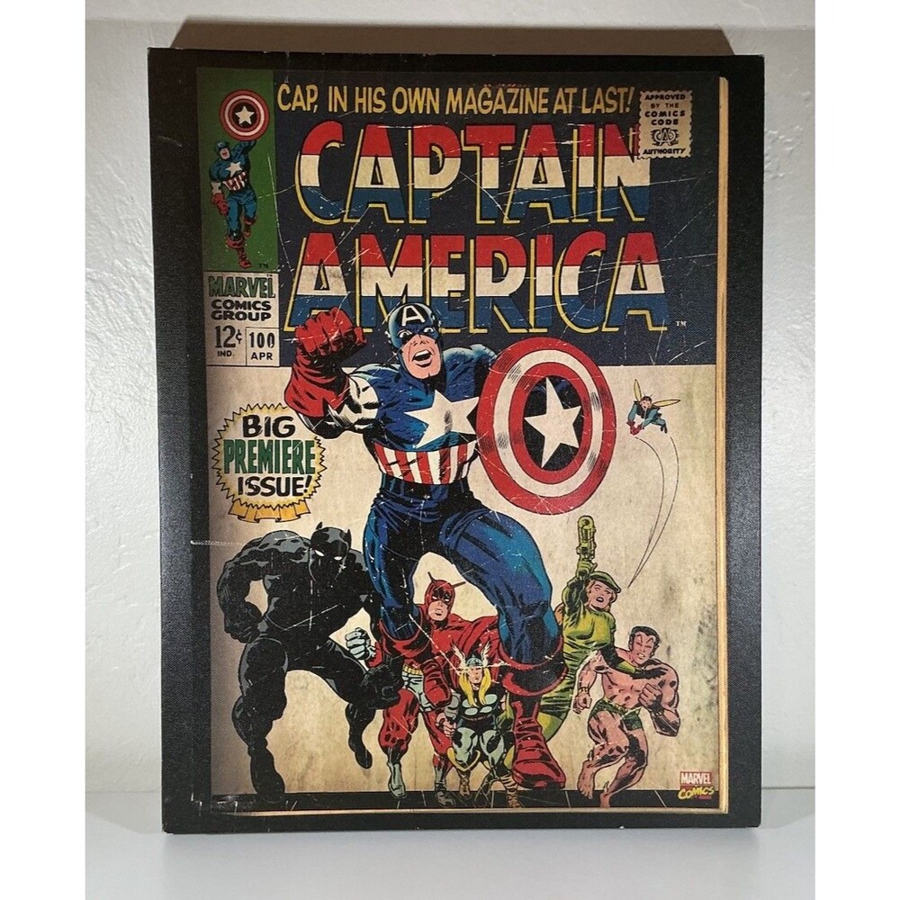 Captain America Comic Cover Wall Art Framed Marvel Vintage Style Superhero Decor